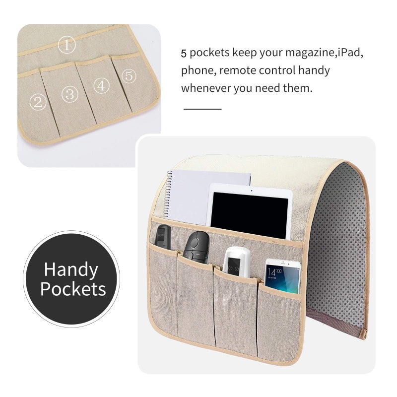 SYSOV Sofa Armrest Organizer, Remote Control Holder for Recliner Couch, Arm Chair Caddy with 5 Pockets for Magazine, Tablet, Phone, iPad - Image 4